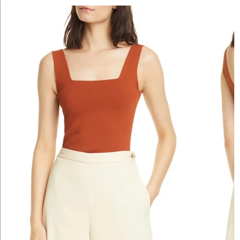 VINCE burnt orange square neck knit tank